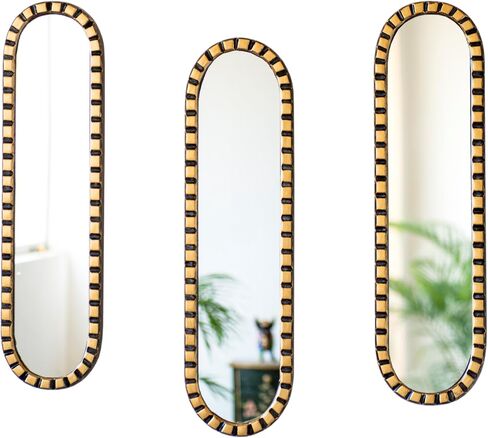 Handmade Long Narrow Mirror Set 3 for Wall – Peruvian Vertical Wall Decor with Vintage Gold and Black Frame in Saudi Arabia
