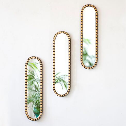 Handmade Long Narrow Mirror Set 3 for Wall – Peruvian Vertical Wall Decor with Vintage Gold and Black Frame in Saudi Arabia