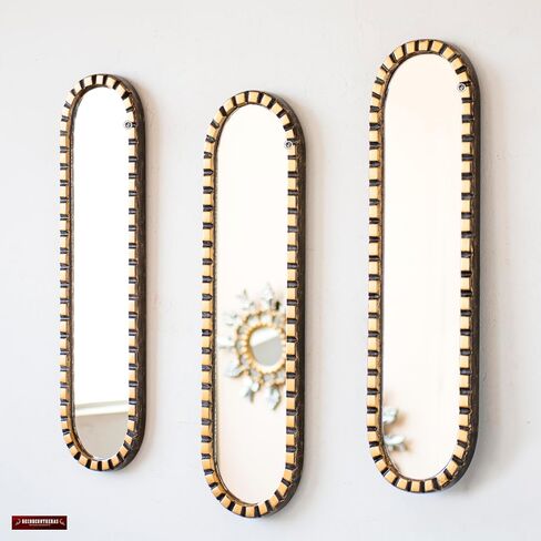 Handmade Long Narrow Mirror Set 3 for Wall – Peruvian Vertical Wall Decor with Vintage Gold and Black Frame in Saudi Arabia