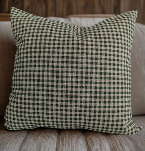 Pillow Cover Choose Size Dark Green and Cream Gingham Check Custom Made Lumbar or Square in Saudi Arabia