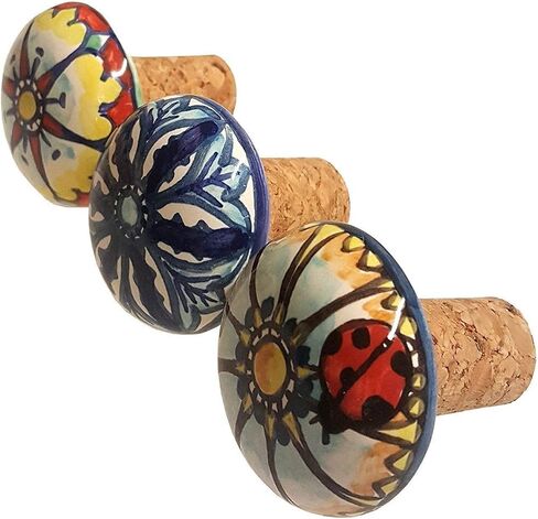 CERAMICHE D'ARTE PARRINI - Italian Ceramic Pottery Set 3 Corks Bottle Vine Vino Hand Painted Made in ITALY in Saudi Arabia