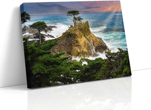 Lone Cypress Monterey Bay California Coastline Ocean Picture Nature Photo Relaxation Artwork for Meditation, Office, Dorm, House Decor (Canvas Print, 24x36 inches) in Saudi Arabia