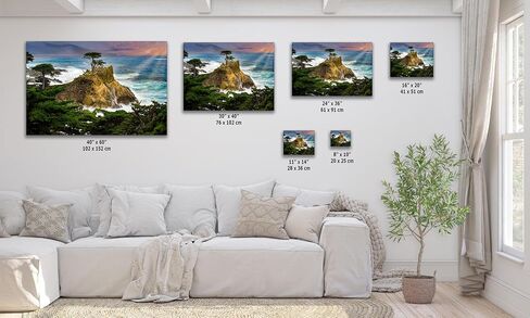 Lone Cypress Monterey Bay California Coastline Ocean Picture Nature Photo Relaxation Artwork for Meditation, Office, Dorm, House Decor (Canvas Print, 24x36 inches) in Saudi Arabia