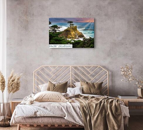 Lone Cypress Monterey Bay California Coastline Ocean Picture Nature Photo Relaxation Artwork for Meditation, Office, Dorm, House Decor (Canvas Print, 24x36 inches) in Saudi Arabia
