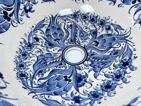 Bathroom Vanity Vessel Blue Sink, Floral Washbasin, Half Bathroom Sink, Pottery Decorative Basin, Ceramic Bath Decor, Remodeling, Midcentury (Diameter: Bathroom Set + 18") in Saudi Arabia