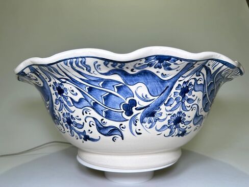 Bathroom Vanity Vessel Blue Sink, Floral Washbasin, Half Bathroom Sink, Pottery Decorative Basin, Ceramic Bath Decor, Remodeling, Midcentury (Diameter: Bathroom Set + 18") in Saudi Arabia