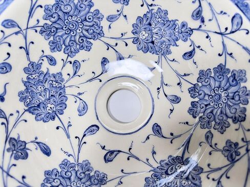 Bathroom Ceramic Blue Basin, Kitchen Vessel Sink, Countertop Floral Basin, Bowl Sink, Bathroom Remodeling, Vanity, Glossy Washstand, Powder (Diameter: 14" Ceramic Mirror) in Saudi Arabia
