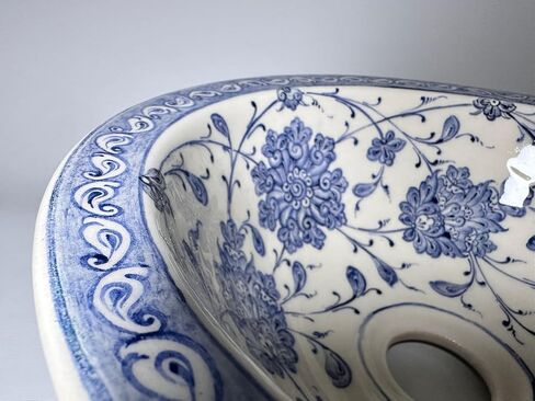 Bathroom Ceramic Blue Basin, Kitchen Vessel Sink, Countertop Floral Basin, Bowl Sink, Bathroom Remodeling, Vanity, Glossy Washstand, Powder (Diameter: 14" Ceramic Mirror) in Saudi Arabia