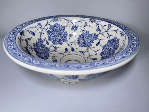 Bathroom Ceramic Blue Basin, Kitchen Vessel Sink, Countertop Floral Basin, Bowl Sink, Bathroom Remodeling, Vanity, Glossy Washstand, Powder (Diameter: 14" Ceramic Mirror) in Saudi Arabia
