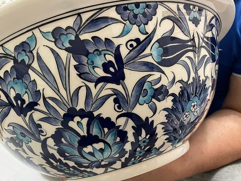 Bathroom Blue White Sink, Bathroom Vanity Tops, Countertop Ceramic Artistic Basin, Authentic Bathroom Remodeling, Indoor Design, Restroom in Saudi Arabia