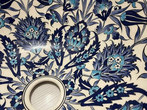 Bathroom Blue White Sink, Bathroom Vanity Tops, Countertop Ceramic Artistic Basin, Authentic Bathroom Remodeling, Indoor Design, Restroom in Saudi Arabia