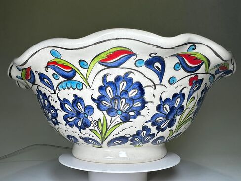 Round Floral Bathroom Vessel Sink, Kitchen Washbasin, Pottery Decorative Powder Room Basin, Painted Ceramic Washbasin, Remodeling, Farmhouse (Diameter: Bathroom Set + 20") in Saudi Arabia