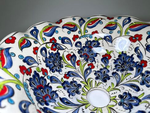 Round Floral Bathroom Vessel Sink, Kitchen Washbasin, Pottery Decorative Powder Room Basin, Painted Ceramic Washbasin, Remodeling, Farmhouse (Diameter: Bathroom Set + 20") in Saudi Arabia