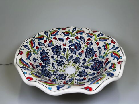 Round Floral Bathroom Vessel Sink, Kitchen Washbasin, Pottery Decorative Powder Room Basin, Painted Ceramic Washbasin, Remodeling, Farmhouse (Diameter: Bathroom Set + 20") in Saudi Arabia
