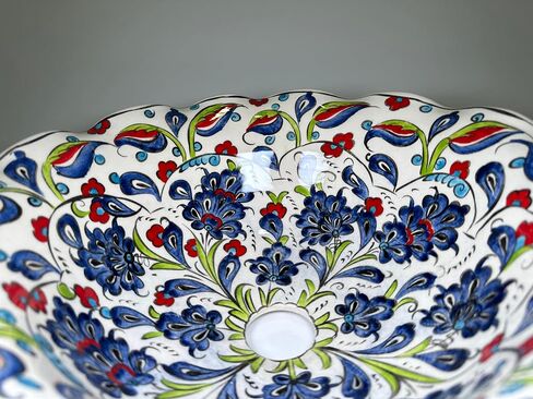 Round Floral Bathroom Vessel Sink, Kitchen Washbasin, Pottery Decorative Powder Room Basin, Painted Ceramic Washbasin, Remodeling, Farmhouse (Diameter: Bathroom Set + 20") in Saudi Arabia