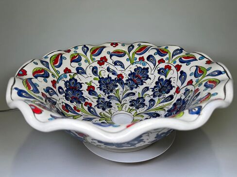 Round Floral Bathroom Vessel Sink, Kitchen Washbasin, Pottery Decorative Powder Room Basin, Painted Ceramic Washbasin, Remodeling, Farmhouse (Diameter: Bathroom Set + 20") in Saudi Arabia