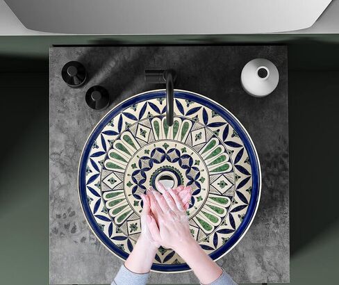 حوض الحمام الأخضر، حوض كونترتوب، حوض الفخار المطلي يدويًا، حوض غسيل البحر الأبيض المتوسط، إعادة تصميم الحمام الجديد، حوض حمام ريفي in Saudi Arabia