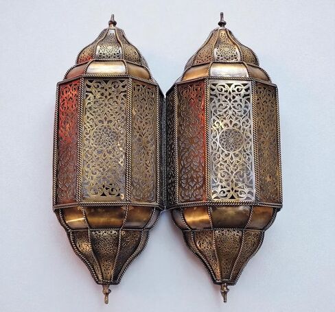 Set of 2 Handmade Moroccan Brass Wall Sconce - Traditional Bronze Wall Lamps (Gold) in Saudi Arabia