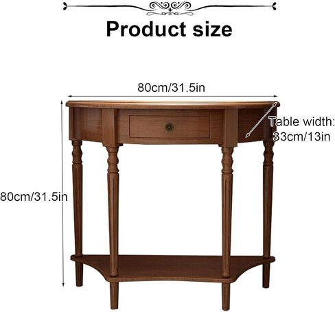 Half Moon Console Entryway Table, Solid Wood Console Tables with Drawer and Shelf, for Living Room,Foyer,Bedroom or Hallway(Light Walnut,35.4 * 13.8 * 31.5in) in Kuwait