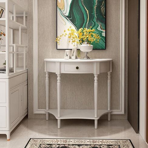 Half Moon Console Entryway Table, Solid Wood Console Tables with Drawer and Shelf, for Living Room,Foyer,Bedroom or Hallway(Light Walnut,35.4 * 13.8 * 31.5in) in Kuwait