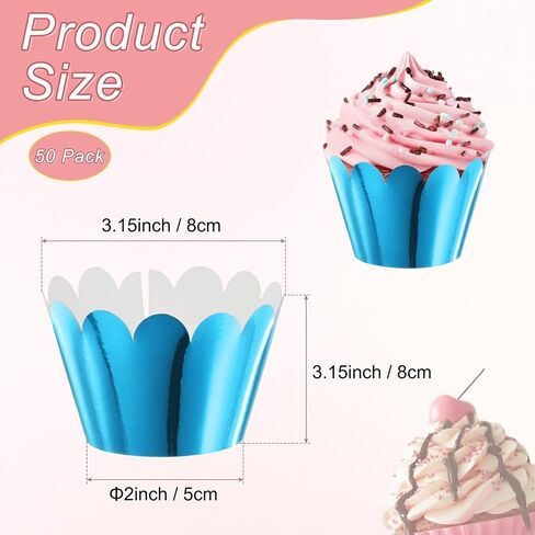 50-Pack Cupcake Wrappers, Wave Decoration Standard Baking Cups for Wedding/Birthday Party/Bakeries/Cafes Cake Decoration, Bake Cake Paper[White] in Saudi Arabia