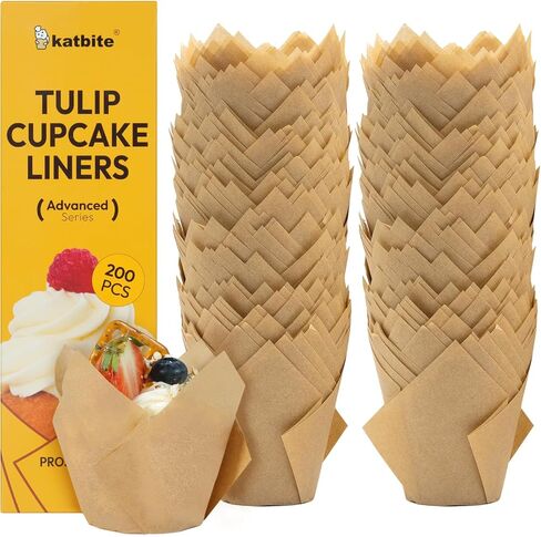 Katbite Tulip Cupcake Liners 200PCS, Muffin Baking Cups ProSmooth Brown in Kuwait