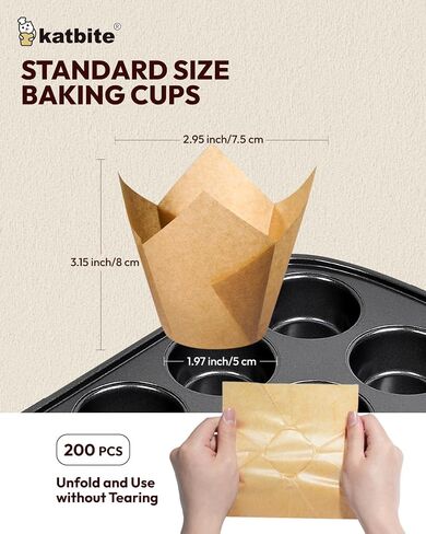Katbite Tulip Cupcake Liners 200PCS, Muffin Baking Cups ProSmooth Brown in Kuwait
