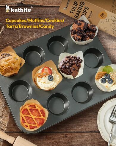 Katbite Tulip Cupcake Liners 200PCS, Muffin Baking Cups ProSmooth Brown in Kuwait