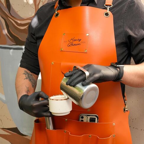 Personalized Chef Apron – Custom Vegan Leather Kitchen Workwear with Pockets – Handmade Culinary Uniform with Adjustable Straps – Waterproof, Heat-Resistant & Long-Lasting in Saudi Arabia