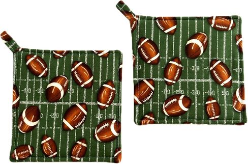 Footballs on Field Pot Holders Set of 2 Hot Pads 6 inch by 6 inch in Saudi Arabia