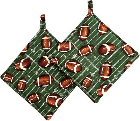 Footballs on Field Pot Holders Set of 2 Hot Pads 6 inch by 6 inch in Saudi Arabia