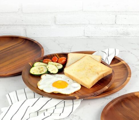 FANICHI Wooden plates (set of 4-11inch) Dinner Plates, Acacia Round Wood Plates, Unbreakable Classic Plates, Easy Cleaning & Lightweight for Dishes Snack, Dessert, Housewarming, Christmas Gift in Saudi Arabia