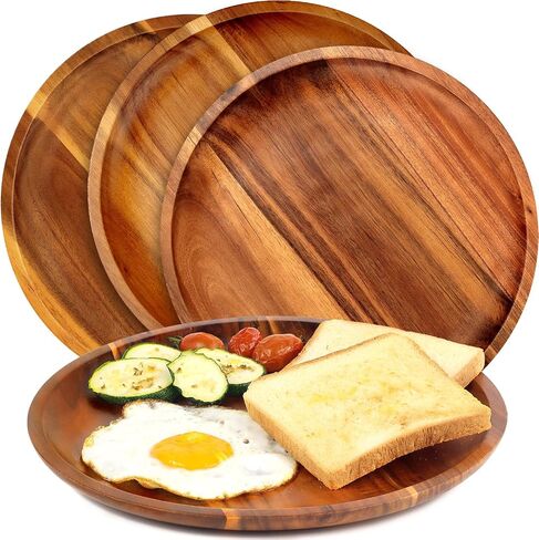 FANICHI Wooden plates (set of 4-11inch) Dinner Plates, Acacia Round Wood Plates, Unbreakable Classic Plates, Easy Cleaning & Lightweight for Dishes Snack, Dessert, Housewarming, Christmas Gift in Saudi Arabia