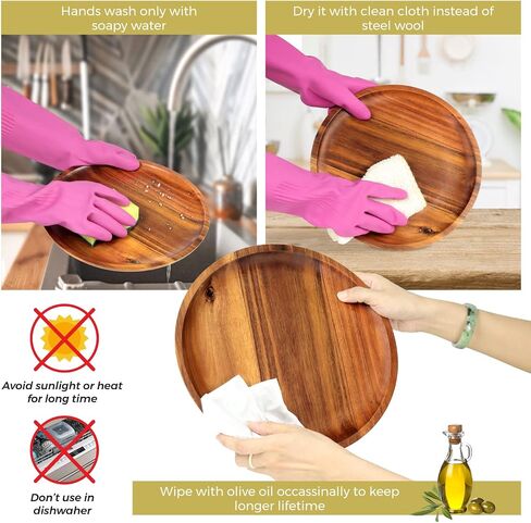 FANICHI Wooden plates (set of 4-11inch) Dinner Plates, Acacia Round Wood Plates, Unbreakable Classic Plates, Easy Cleaning & Lightweight for Dishes Snack, Dessert, Housewarming, Christmas Gift in Saudi Arabia