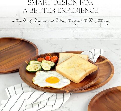 FANICHI Wooden plates (set of 4-11inch) Dinner Plates, Acacia Round Wood Plates, Unbreakable Classic Plates, Easy Cleaning & Lightweight for Dishes Snack, Dessert, Housewarming, Christmas Gift in Saudi Arabia