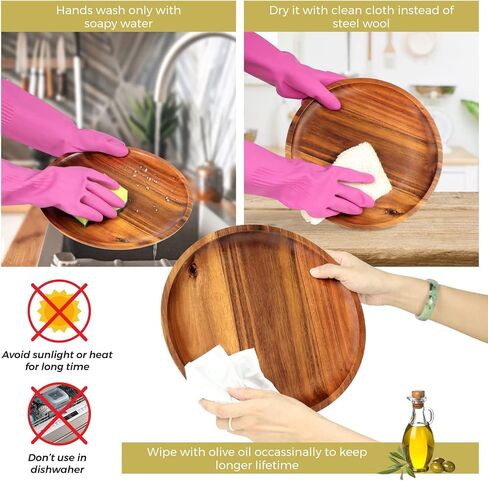 FANICHI Wooden plates (set of 4-11inch) Dinner Plates, Acacia Round Wood Plates, Unbreakable Classic Plates, Easy Cleaning & Lightweight for Dishes Snack, Dessert, Housewarming, Christmas Gift in Saudi Arabia