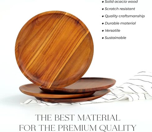 FANICHI Wooden plates (set of 4-11inch) Dinner Plates, Acacia Round Wood Plates, Unbreakable Classic Plates, Easy Cleaning & Lightweight for Dishes Snack, Dessert, Housewarming, Christmas Gift in Saudi Arabia