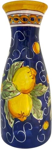 Hand Painted Italian Ceramic Carafe, 10 Inch (1 Liter) Lemon Pitcher, Lead-Free, Artisan Mediterranean Pottery Jug for Water, Wine, Juice & Table Decor in Saudi Arabia
