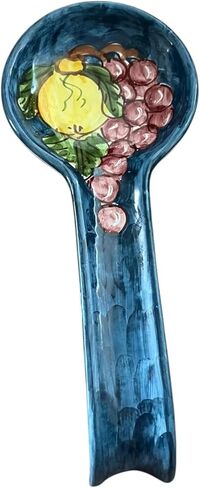 مسند ملعقة سيراميك إيطالي مطلي يدويًا - تصميم ليمون أزرق، صنع في إيطاليا، حامل ملعقة سيراميك مقاس 10.5 بوصة لطاولة المطبخ، فخار البحر الأبيض المتوسط ​​النابض بالحياة CUCINA in Saudi Arabia