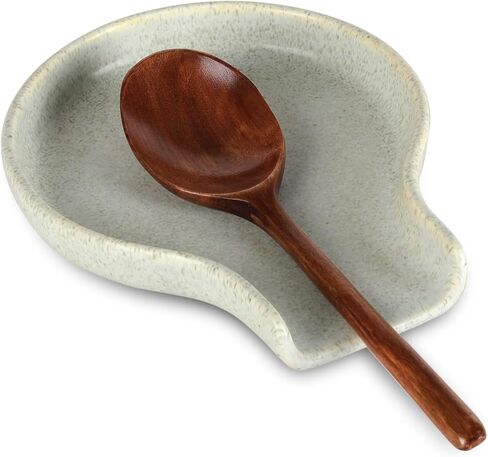 Spoon Rest - HAPPY KIT Unique Gray Spoon Rest for Stove Top for Cooking Spoons Spatula Kitchen Decor Ceramic Spoon Holder for Kitchen Counter with Gift Box Ready in Kuwait