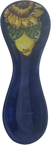 Hand Painted Italian Ceramic Spoon Rest – 8.75 Inches Long – Made in Italy, Lemon and Sunflower Design with Yellow Rim – Handmade Ceramic Utensil Holder for Stove or Countertop Cucina in Saudi Arabia