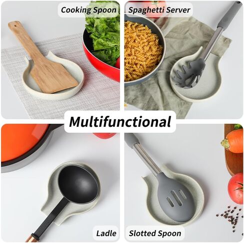 Spoon Rest - HAPPY KIT Unique Gray Spoon Rest for Stove Top for Cooking Spoons Spatula Kitchen Decor Ceramic Spoon Holder for Kitchen Counter with Gift Box Ready in Kuwait