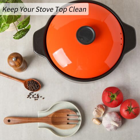 Spoon Rest - HAPPY KIT Unique Gray Spoon Rest for Stove Top for Cooking Spoons Spatula Kitchen Decor Ceramic Spoon Holder for Kitchen Counter with Gift Box Ready in Kuwait