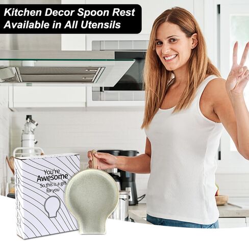 Spoon Rest - HAPPY KIT Unique Gray Spoon Rest for Stove Top for Cooking Spoons Spatula Kitchen Decor Ceramic Spoon Holder for Kitchen Counter with Gift Box Ready in Kuwait