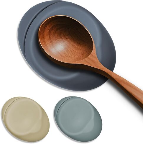 3 PCS Small Silicone Spoon Rest for Stove Top,(4.72" x 3.54" x 0.6") Spoon Holder for Kitchen Counter Dining Table Countertop Bar Station Decor, Flexible Elliptical Shape Non-Slip Unbreakable in Saudi Arabia