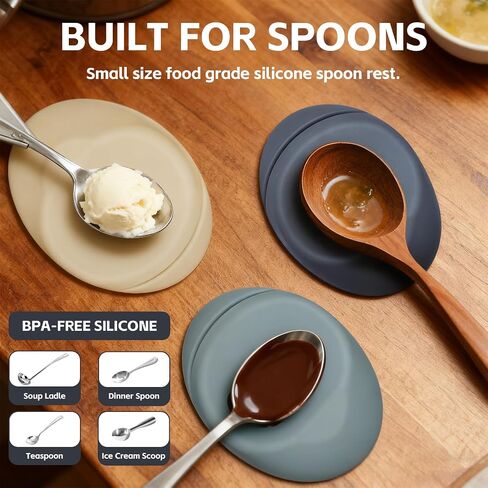 3 PCS Small Silicone Spoon Rest for Stove Top,(4.72" x 3.54" x 0.6") Spoon Holder for Kitchen Counter Dining Table Countertop Bar Station Decor, Flexible Elliptical Shape Non-Slip Unbreakable in Saudi Arabia