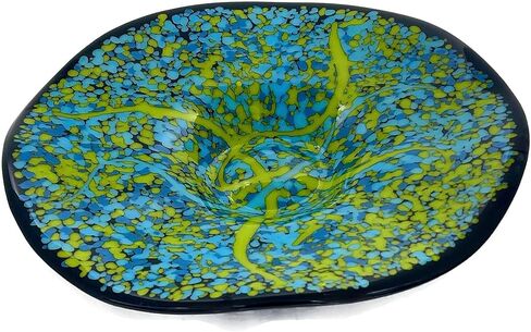 وعاء زخرفي من الزجاج المصهور مقاس 12 بوصة باللون الأزرق والأخضر الليموني والأسود مع قدم in Saudi Arabia