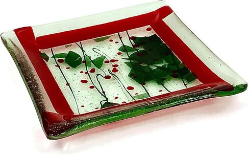 Christmas Holiday Red and Green Fused Glass 7 Inch Nesting Dish in Saudi Arabia