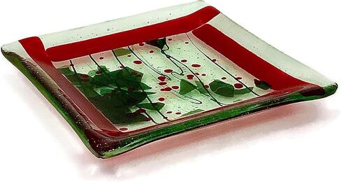 Christmas Holiday Red and Green Fused Glass 7 Inch Nesting Dish in Saudi Arabia