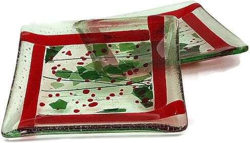 Christmas Holiday Red and Green Fused Glass 7 Inch Nesting Dish in Saudi Arabia